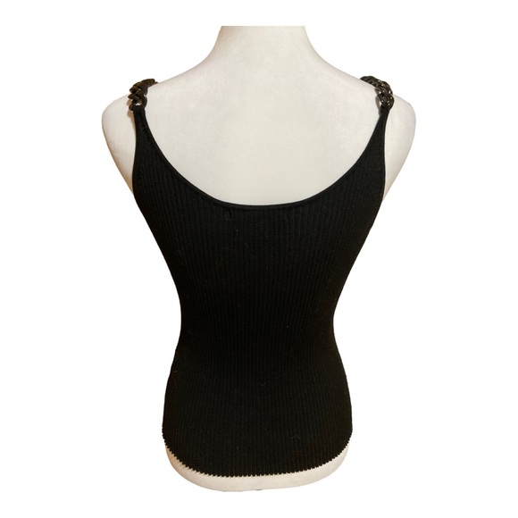 August Silk Knits black knit camisole with black chain straps. - Picture 2 of 5